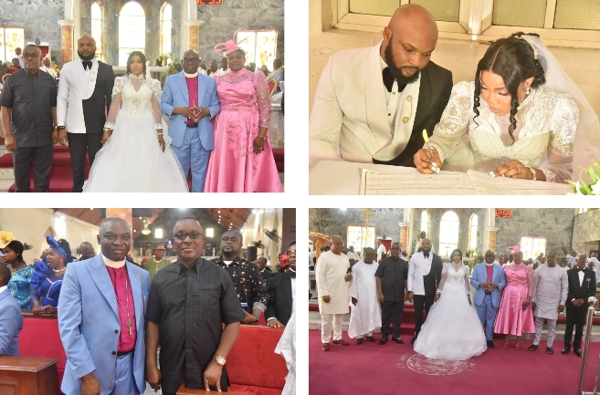 Gov. Otti Congratulates Bishop Ugwuzor on the Successful Wedding of his Son