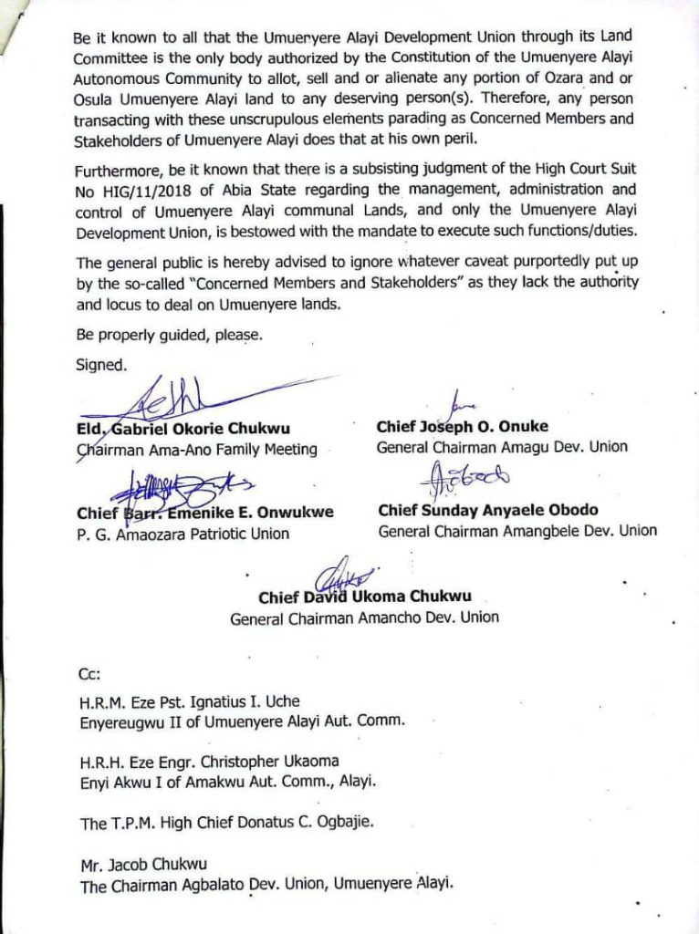 Umuenyere Alayi Ama-Ano Family Fires at Self Acclaimed Concerned Members and Stakeholders - You Cannot Distort Alayi History